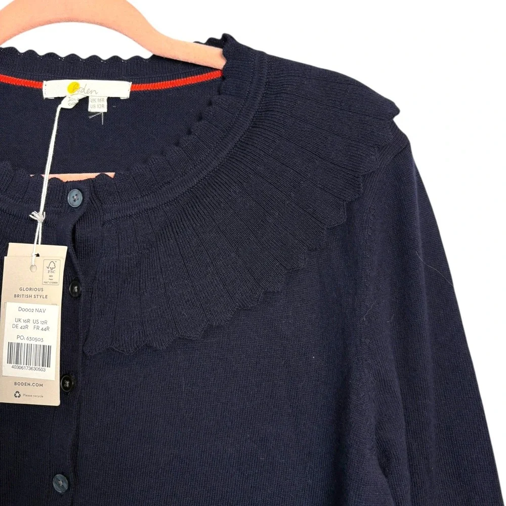 Boden Abercorn Navy Blue Collar Knit Sweater Dress Ruffle Cuffs NWT Wool Blend12 - Picture 9 of 13